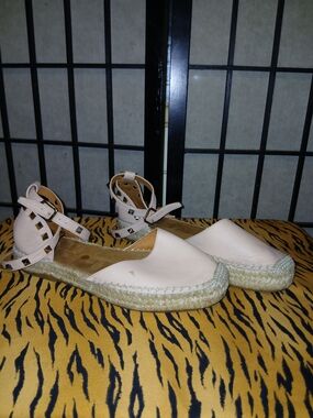 Studded Ankle-Strap Espadrille Flats - Cream